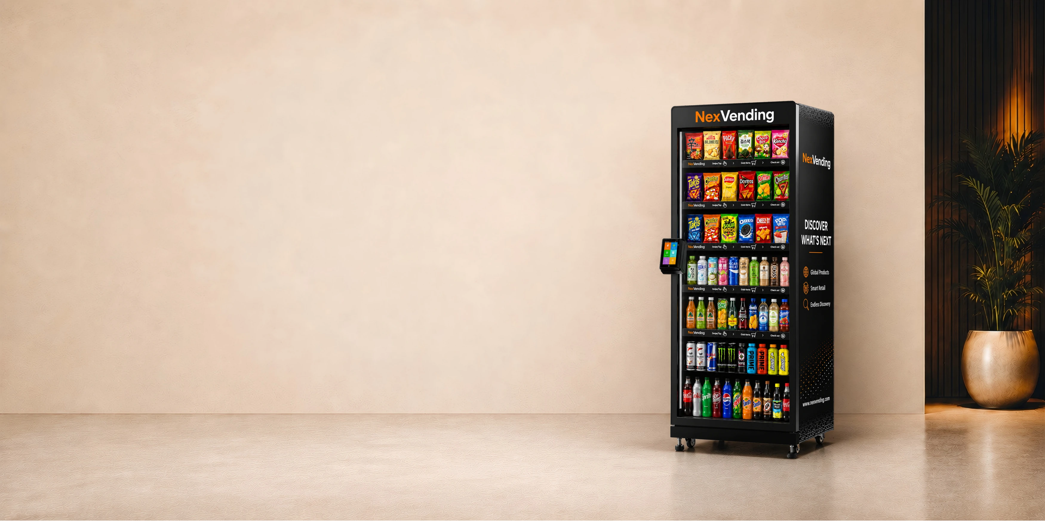 NexVending smart cooler in a modern commercial space