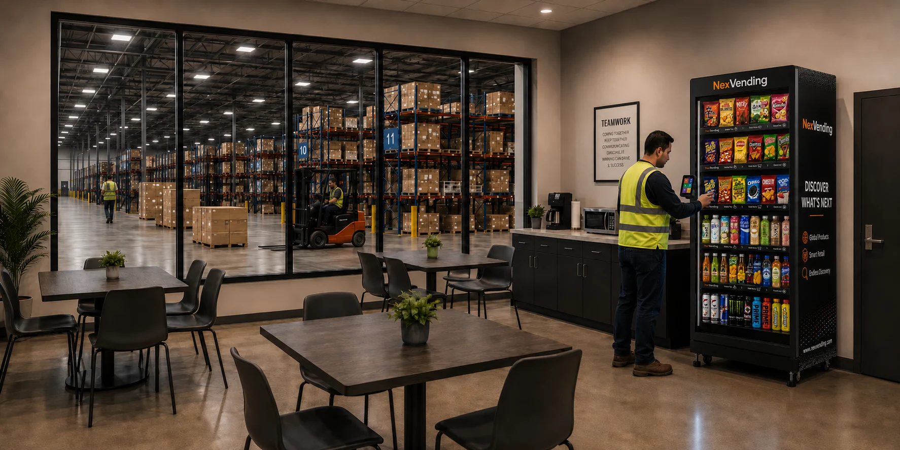 NexVending locations — warehouses, offices, apartments, and commercial venues across Southern California